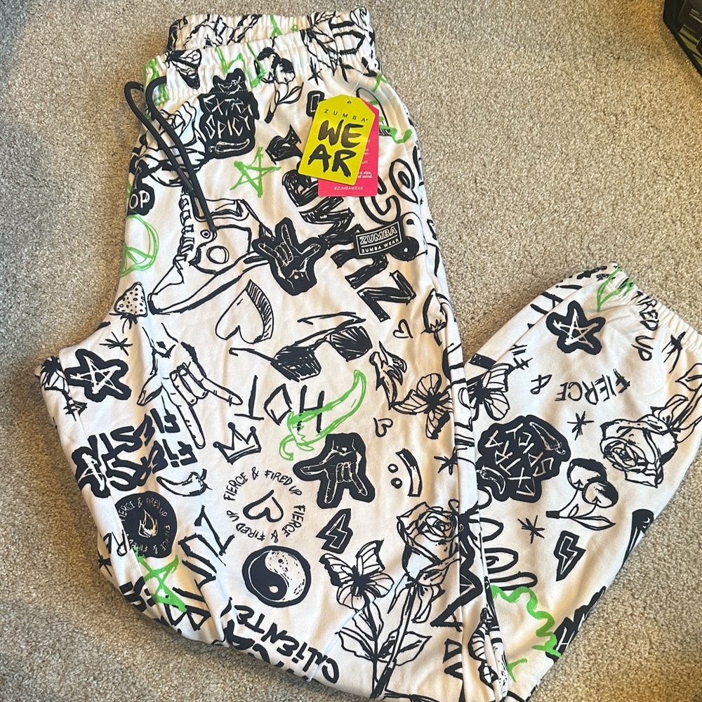 Zumba Fitness Graphic Print Joggers - Black and Green